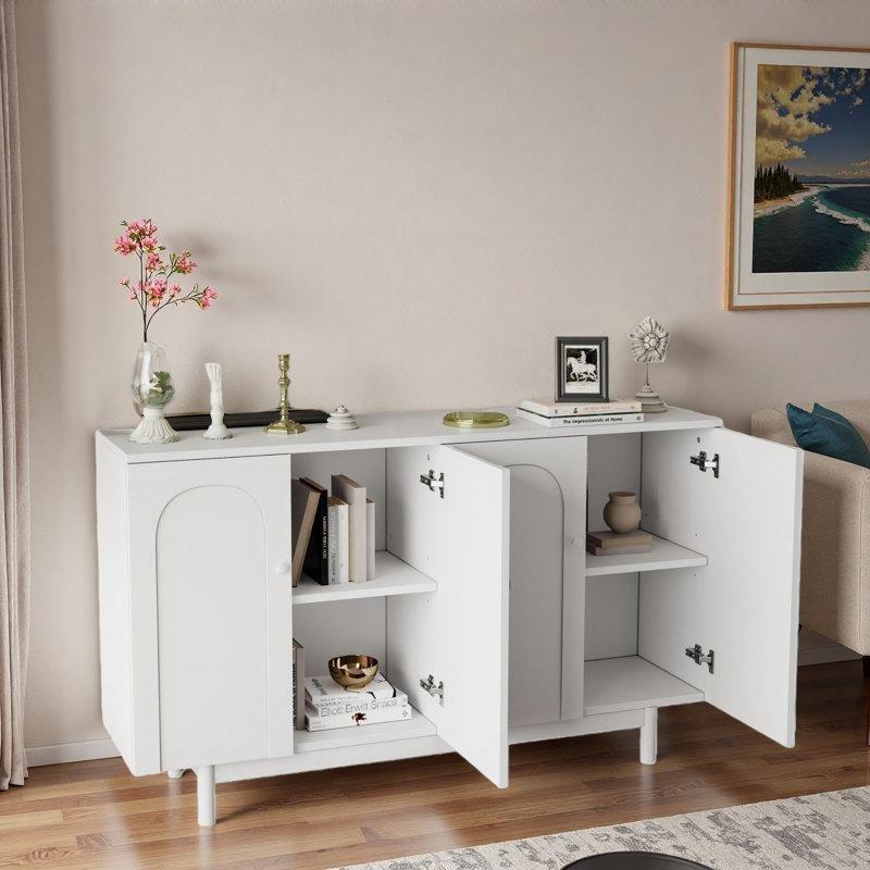 Yeşil Masif Ayaklı Kemer Oymalı 4 Kapaklı Konsol - 150x40x90 cm - 129085