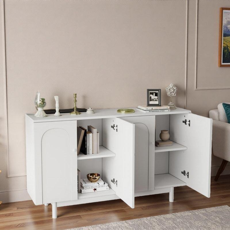 Yeşil Masif Ayaklı Kemer Oymalı 4 Kapaklı Konsol - 150x40x90 cm - 129085