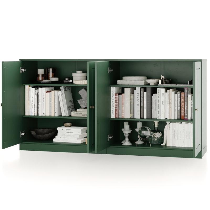 Yeşil Masif Çam Ağacı 4 Kapaklı Ayarlanabilir Raflı Konsol - 163x91x40 cm - 129073