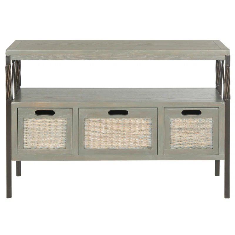 Yeşil Masif Çam Hasır Çekmeceli Raflı Dresuar - 92x35 cm - 132637