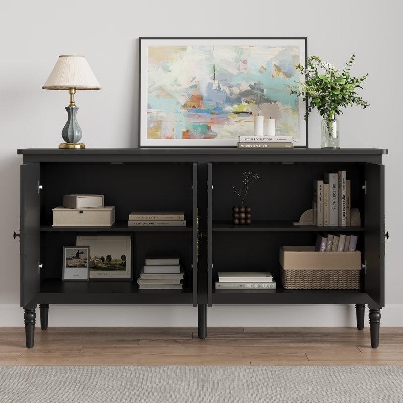 Yeşil Masif Çam ve MDF 4 Kapaklı Bronz Kulplu Konsol - 150 cm - 128797
