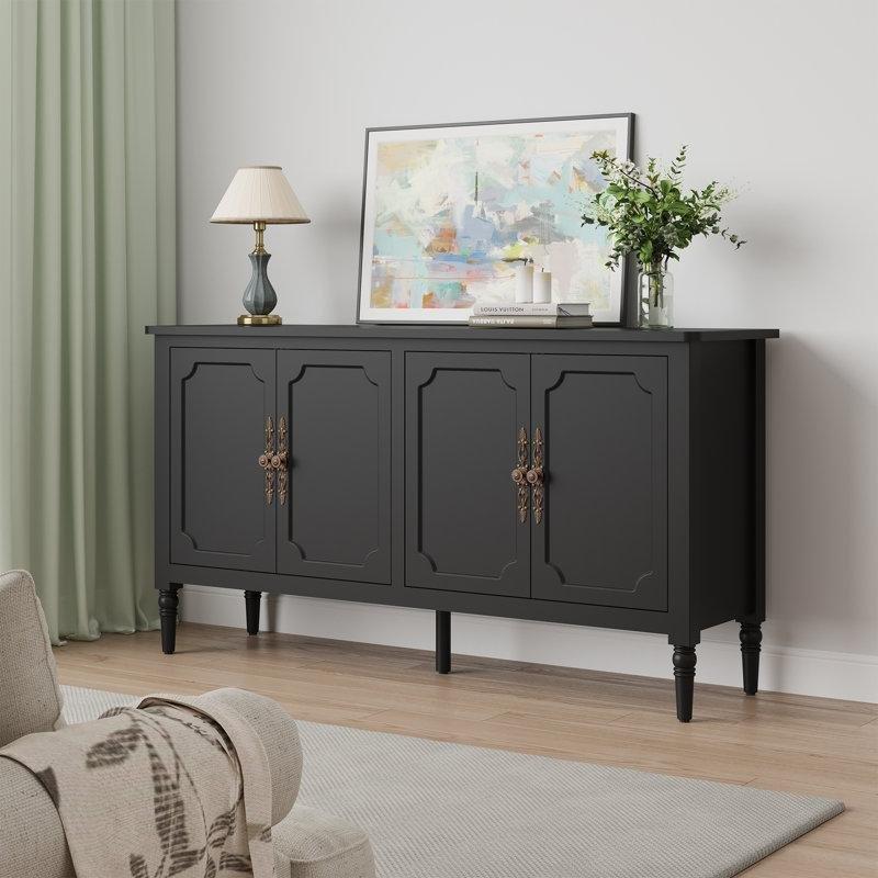 Yeşil Masif Çam ve MDF 4 Kapaklı Bronz Kulplu Konsol - 150 cm - 128797