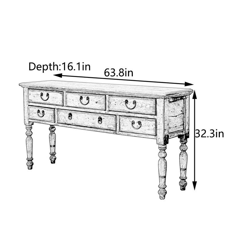 Yeşil Masif Karaağaç 6 Çekmeceli Eskitme Tasarım Dresuar - 163x41x83 cm - 132683