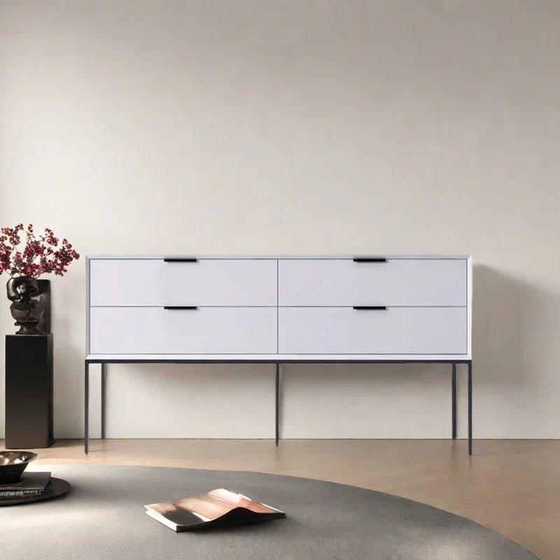 Yeşil Masif ve Endüstriyel Ahşap 4 Çekmeceli Metal Ayaklı Dresuar - 180x40x80 cm - 132549