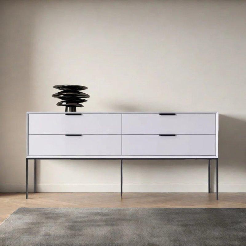 Yeşil Masif ve Endüstriyel Ahşap 4 Çekmeceli Metal Ayaklı Dresuar - 180x40x80 cm - 132549