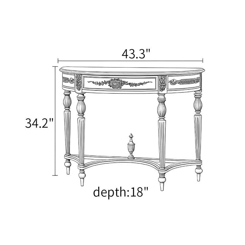 Yeşil Masif ve Endüstriyel Ahşap El Boyaması Çiçek Desenli Yarım Ay Dresuar - 110x46x87 cm - 132416