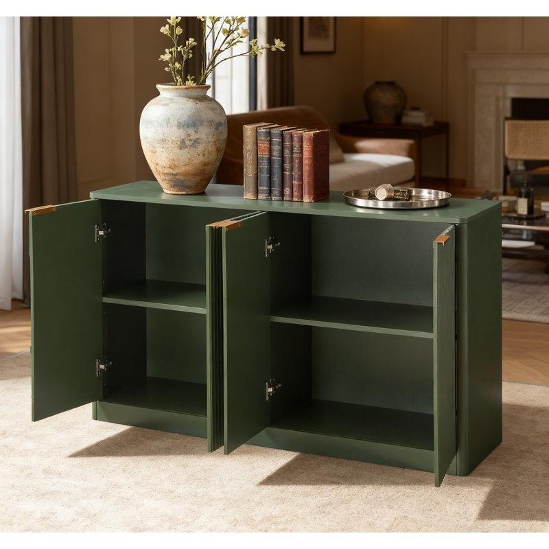 Yeşil MDF 4 Kapaklı Dalga Desenli Konsol - 150x40x71 cm - 129064