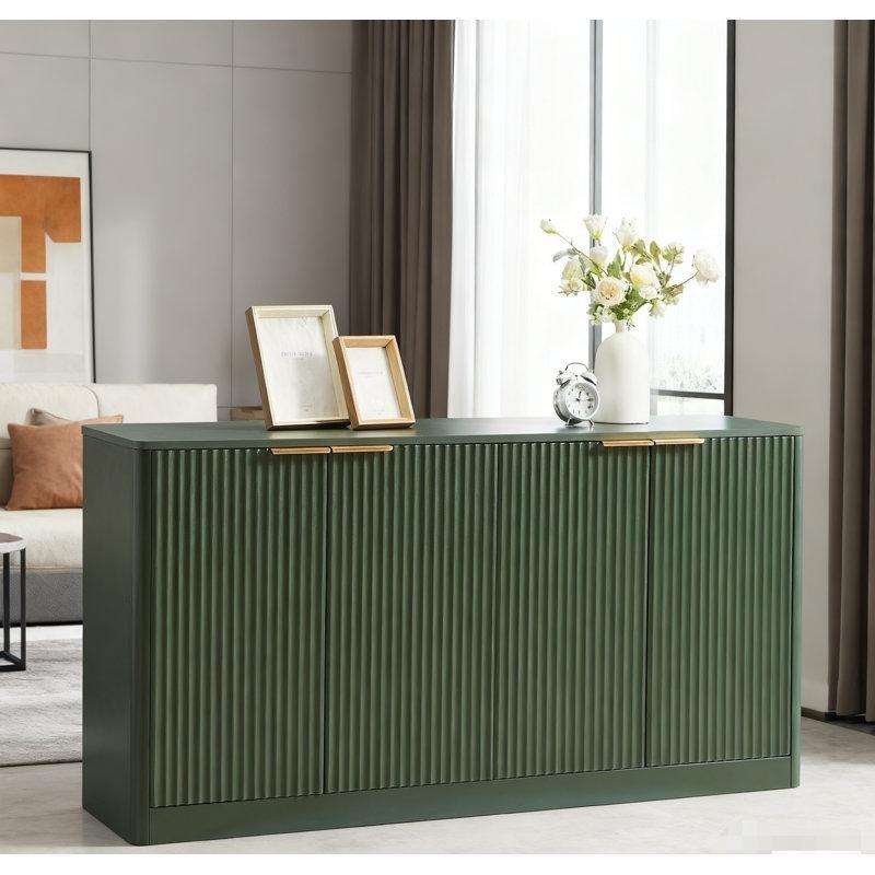 Yeşil MDF 4 Kapaklı Dalga Desenli Konsol - 150x40x71 cm - 129064