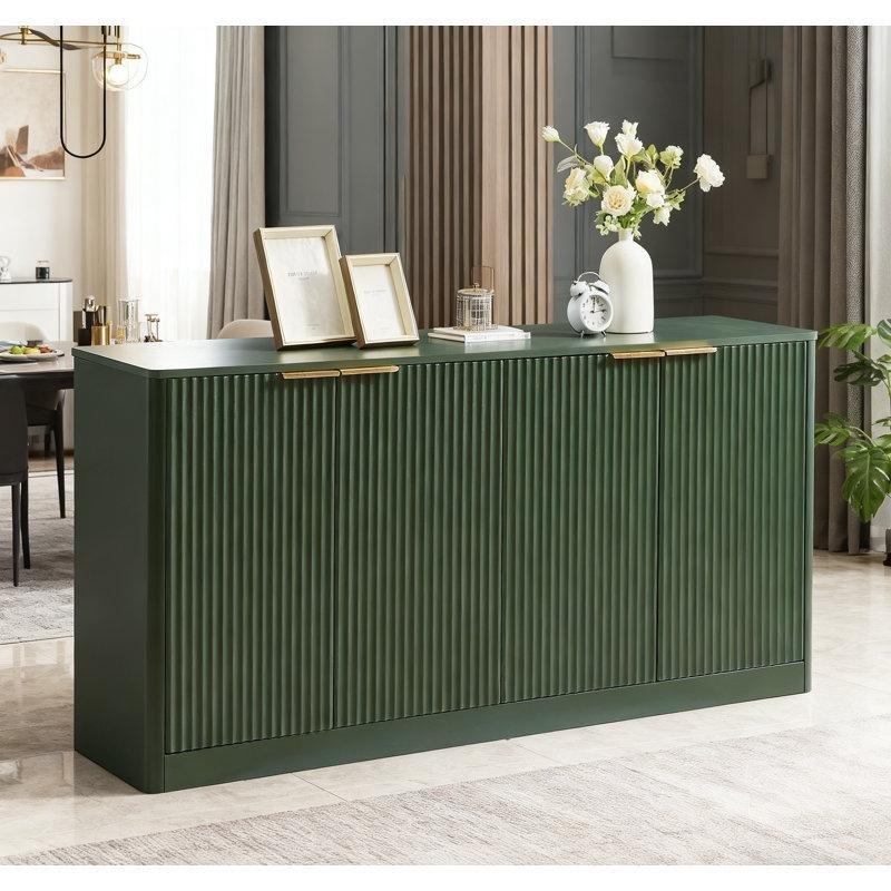 Yeşil MDF 4 Kapaklı Dalga Desenli Konsol - 150x40x71 cm - 129064