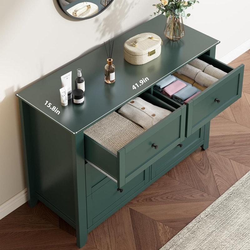 Yeşil MDF 6 Derin Çekmeceli Metal Kulplu Şifonyer - 107x80 cm - 124020