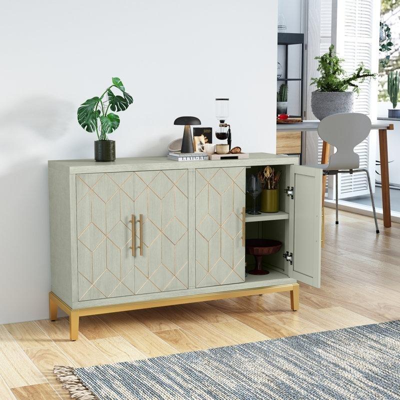 Yeşil MDF Gold Çizgili 4 Kapaklı Gold Konsol - 124x40x81 cm - 129046