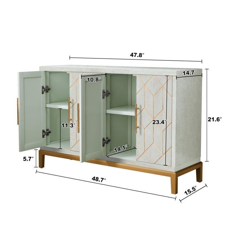 Yeşil MDF Gold Çizgili 4 Kapaklı Gold Konsol - 124x40x81 cm - 129046