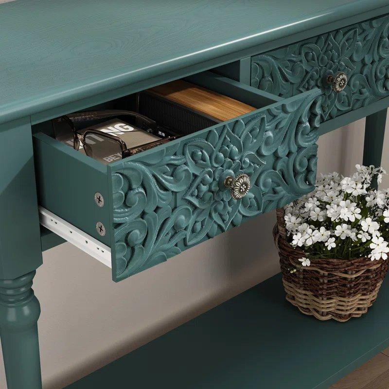 Yeşil MDF Oymalı 3 Çekmeceli Alt Raflı Dresuar - 107 cm - 132785