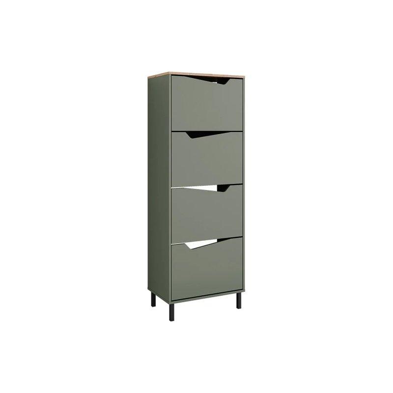 Yeşil Meşe Detaylı Metal Ayaklı 4 Düşer Kapaklı Ayakkabılık - 60x168 cm - 118597