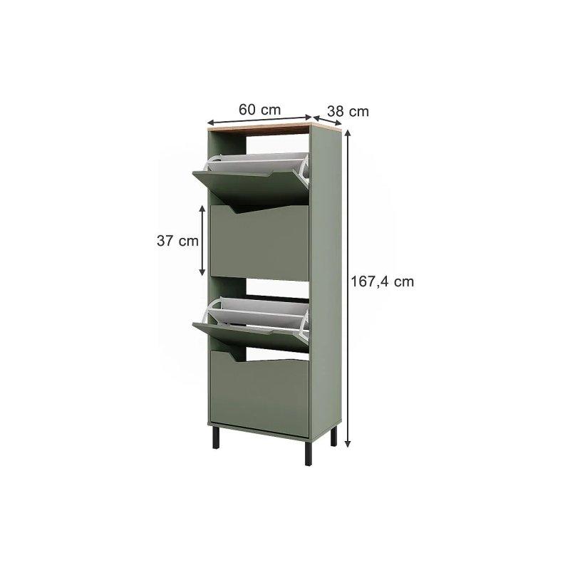 Yeşil Meşe Detaylı Metal Ayaklı 4 Düşer Kapaklı Ayakkabılık - 60x168 cm - 118597