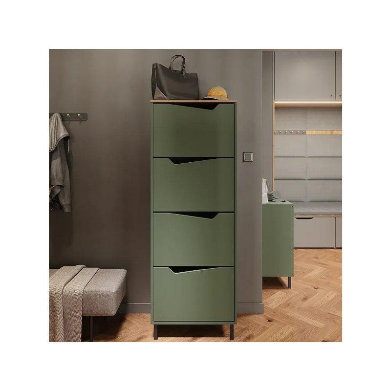 Yeşil Meşe Detaylı Metal Ayaklı 4 Düşer Kapaklı Ayakkabılık - 60x168 cm - 118597