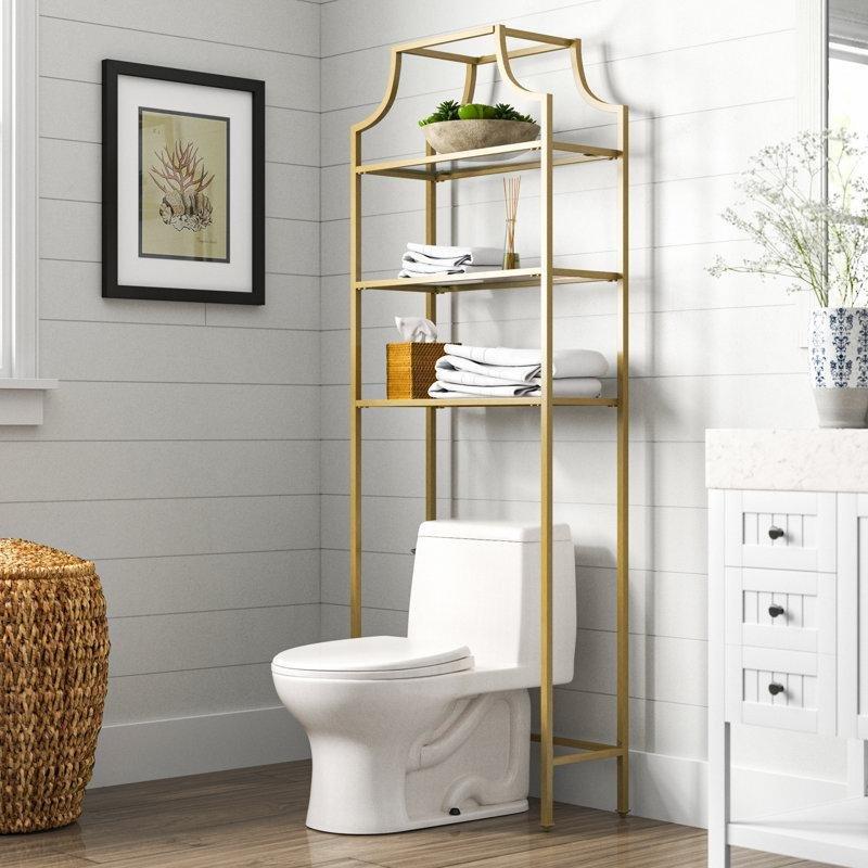 Yumuşak Altın Metal Paslanmaya Dayanıklı Raflı Ferforje Banyo Dolabı-186x70x28 cm - 114145