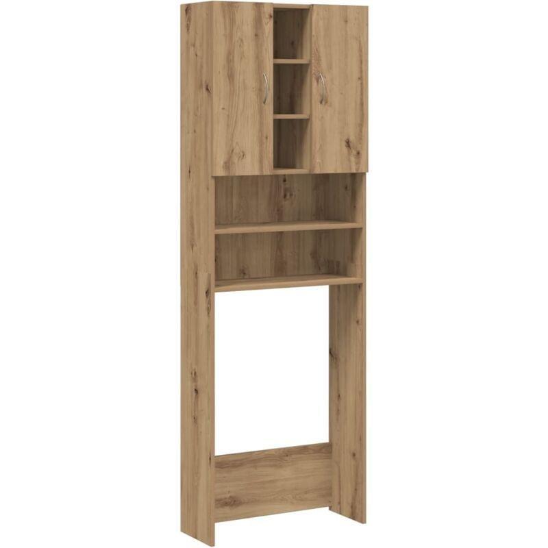 Zanaatkar Meşe Endüstriyel Ahşap 4 Bölmeli Çamaşır Makinesi Dolabı-64x26x190 cm - 118036