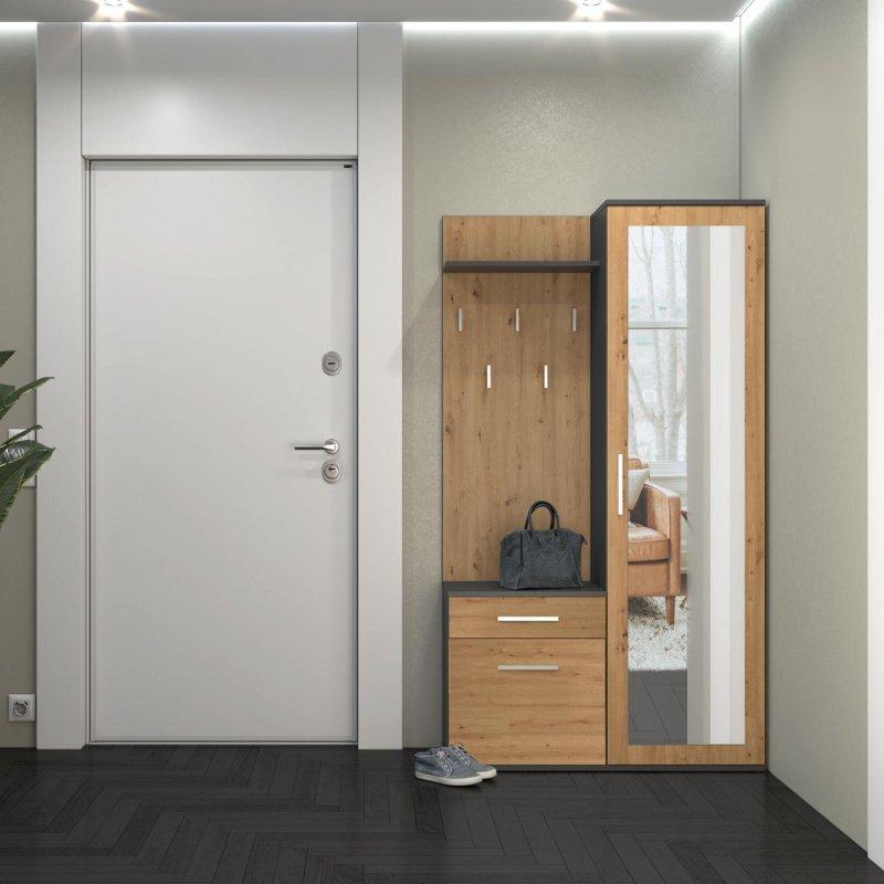 3 Parçalı Aynalı ve Raflı Lamine Sunta Portmanto Vestiyer - 100 cm - 158821