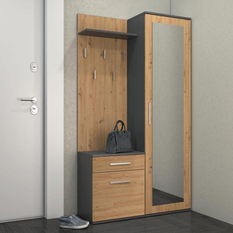 3 Parçalı Aynalı ve Raflı Lamine Sunta Portmanto Vestiyer - 100 cm - 158821