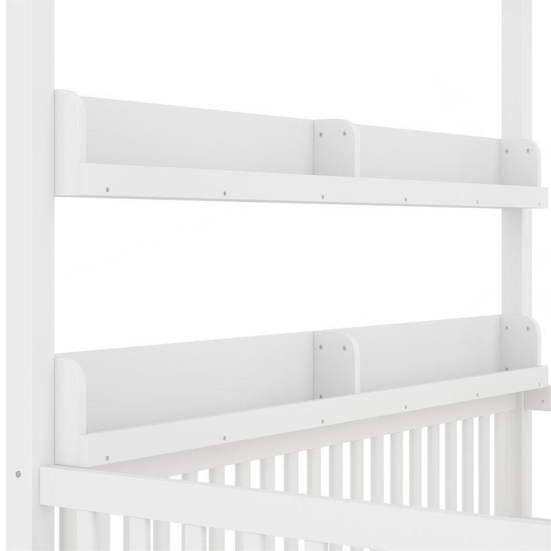 Açık Beyaz Masif Ahşap Raflı ve Çatılı Montessori Karyola - 106x200x149 cm - 142639