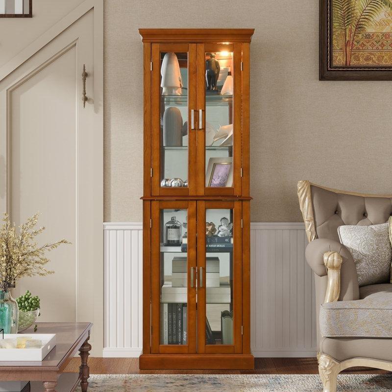 Açık Ceviz MDF ve Kavak Ağacı 6 Raflı Aydınlatmalı Aynalı Vitrin - Gümüşlük - 178x61x30 cm - 157144