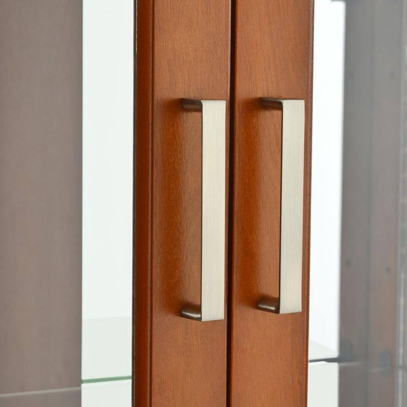 Açık Ceviz MDF ve Kavak Ağacı 6 Raflı Aydınlatmalı Aynalı Vitrin - Gümüşlük - 178x61x30 cm - 157144