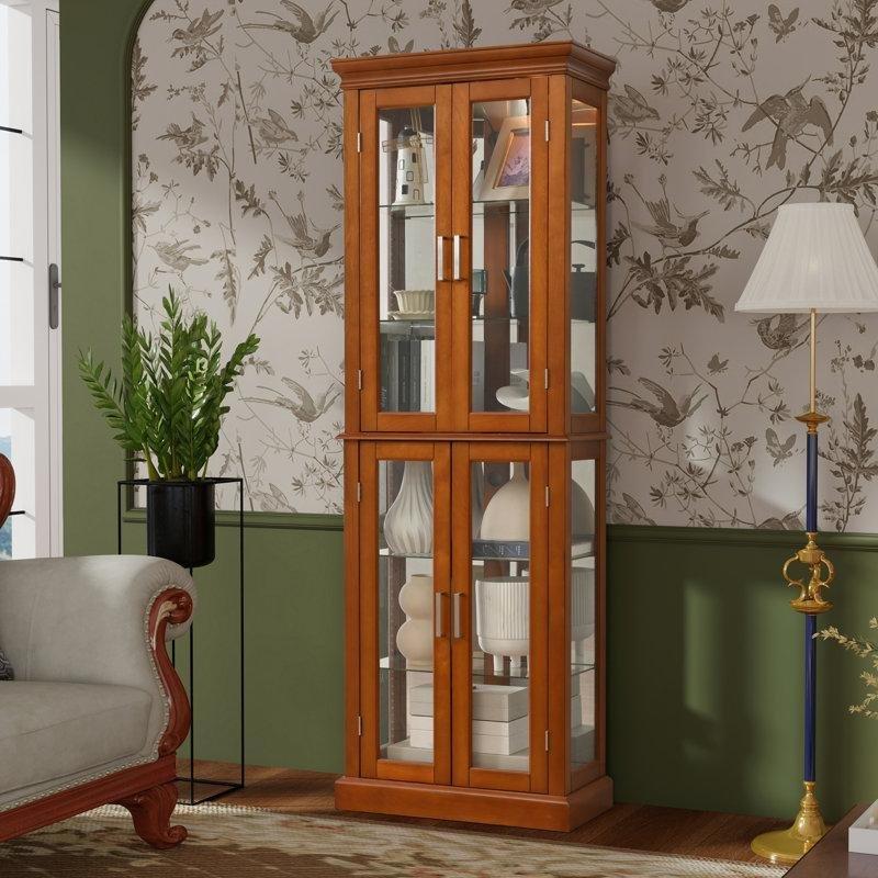 Açık Ceviz MDF ve Kavak Ağacı 6 Raflı Aydınlatmalı Aynalı Vitrin - Gümüşlük - 178x61x30 cm - 157144