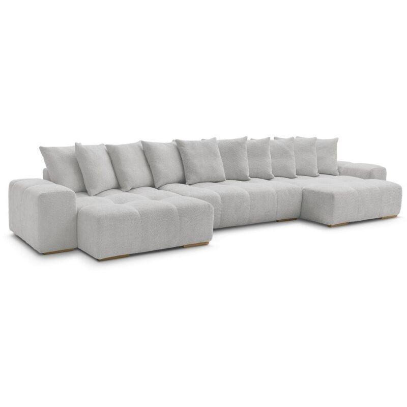 Açık Gri Bukle Kumaş U Şekilli Panoramik Koltuk Takımı - 465 cm - 152175