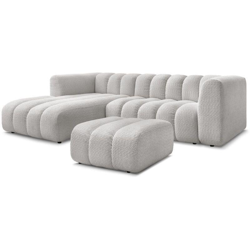 Açık Gri Buklet Kumaş Puflu Sol Köşe Koltuk - 153153