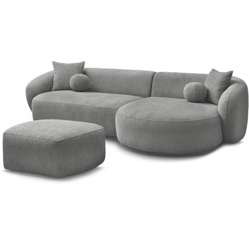 Açık Gri Buklet Kumaş Sağ Köşeli Dekoratif Yastıklı Köşe Koltuk - 290x140 cm - 151971