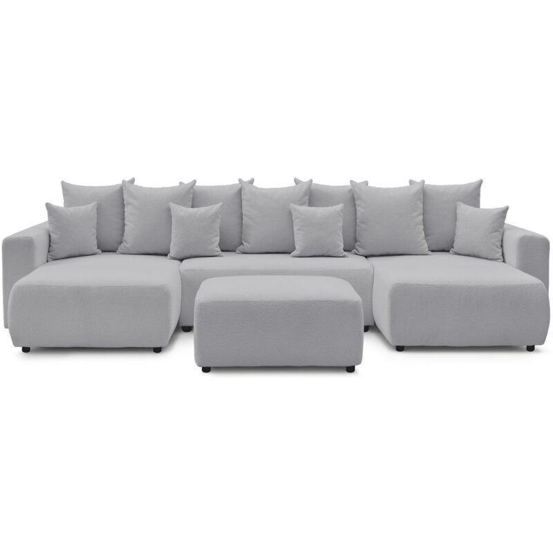 Açık Gri Buklet Kumaş Yataklı Sandıklı Puflu Panoramik Köşe Koltuk - 153931