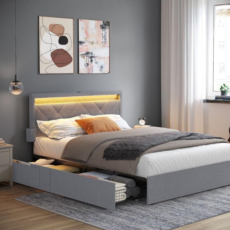 Açık Gri Çelik LED Işıklı 4 Çekmeceli USB Portlu Ayarlanabilir Başlıklı Baza - 140x190 cm - 143857