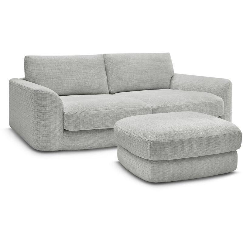 Açık Gri Dokulu Kumaş Puflu 3 Kişilik Koltuk - 224 cm - 152161