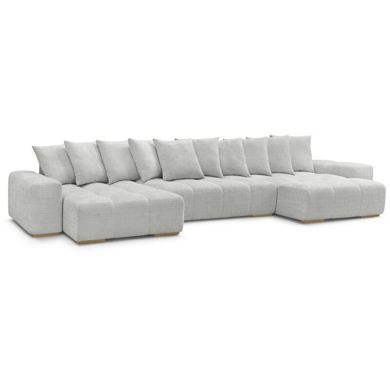 Açık Gri Dokulu Kumaş Yataklı Sandıklı Panoramik U Köşe Koltuk Takımı - 465 cm - 152172