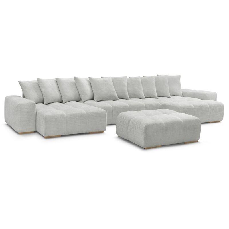 Açık Gri Dokulu Kumaş Yataklı Sandıklı Puflu Panoramik Koltuk - 152168