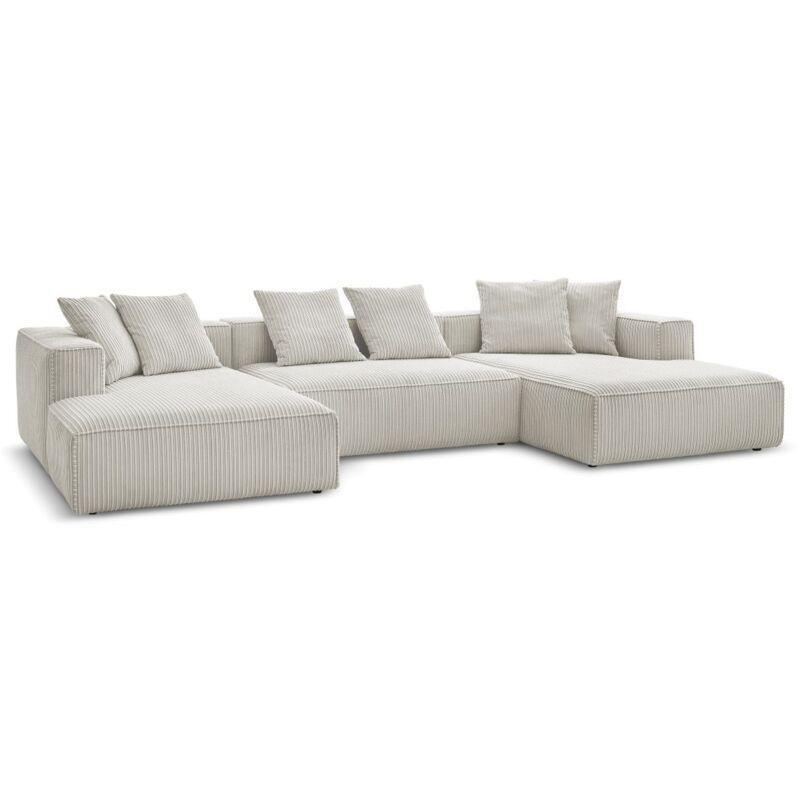 Açık Gri Fitilli Kadife Geniş Kolçaklı 4 Kişilik Panoramik Koltuk - 368 cm - 154024