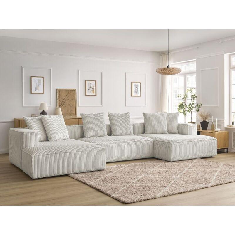 Açık Gri Fitilli Kadife Geniş Kolçaklı 4 Kişilik Panoramik Koltuk - 368 cm - 154024