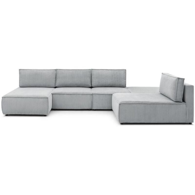 Açık Gri Fitilli Kadife Kumaş Modüler Köşe Koltuk - 400x200 cm - 153119