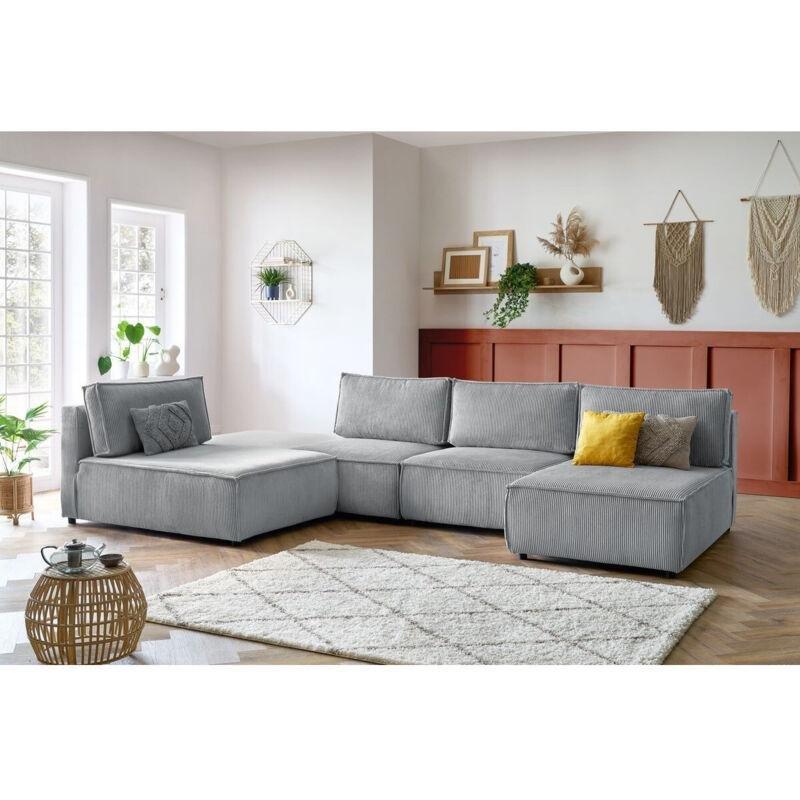 Açık Gri Fitilli Kadife Kumaş Modüler Köşe Koltuk - 400x200 cm - 153119