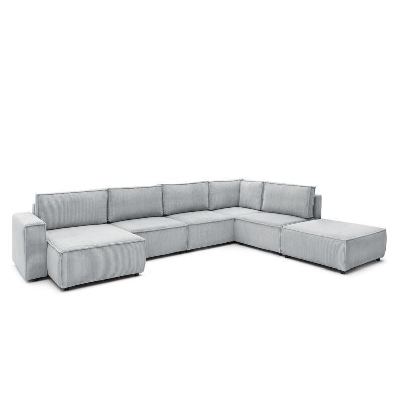 Açık Gri Fitilli Kadife Kumaş Modüler Puflu XL Köşe Koltuk Takımı - 411x300 cm - 152419