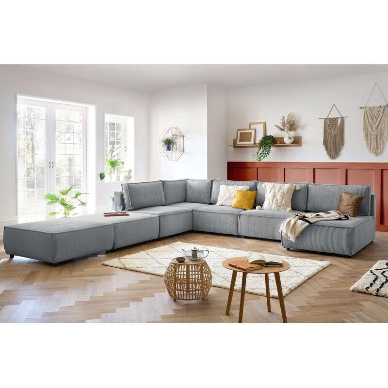 Açık Gri Fitilli Kadife Modüler Panoramik Koltuk Takımı - 390 cm - 152537