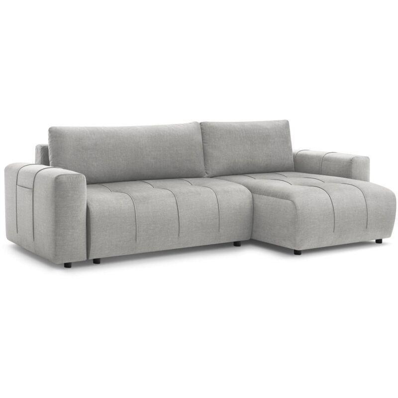 Açık Gri Kadife Çift Yönlü Yataklı Sandıklı Köşe Koltuk - 288x148 cm - 153341