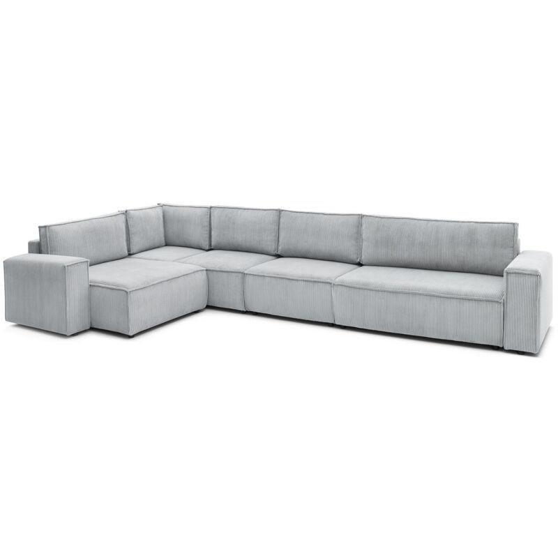 Açık Gri Kadife Fitilli Kumaş Modüler 6 Kişilik XL Köşe Koltuk - 449 cm - 153231