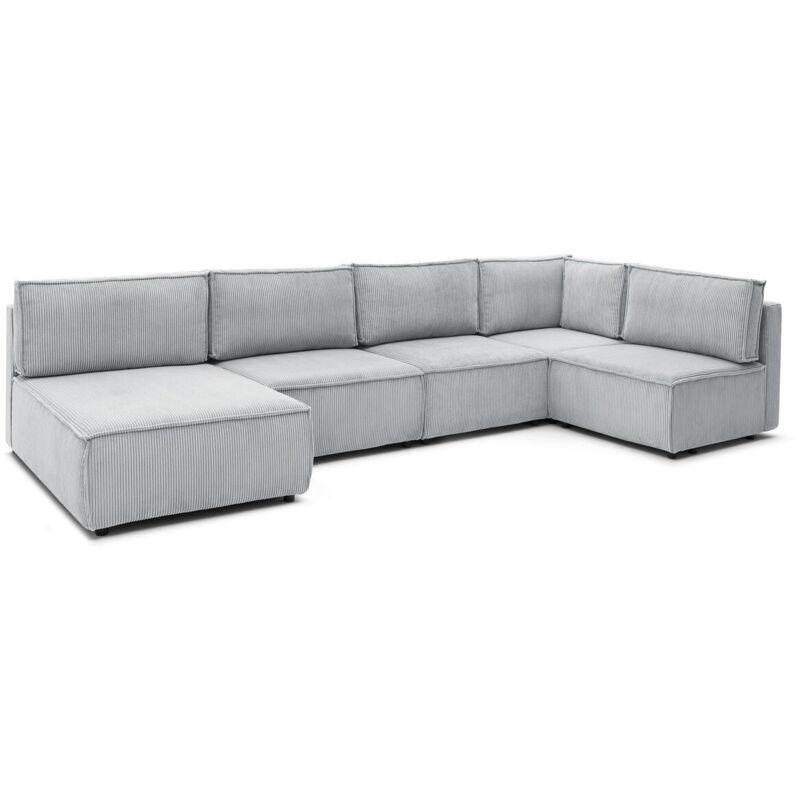 Açık Gri Kadife Fitilli Kumaş Modüler Köşe Koltuk Takımı - 386 cm - 153122