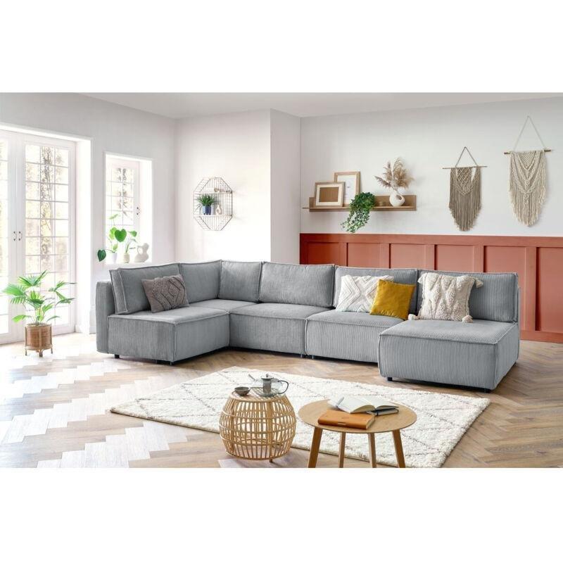 Açık Gri Kadife Fitilli Kumaş Modüler Köşe Koltuk Takımı - 386 cm - 153122