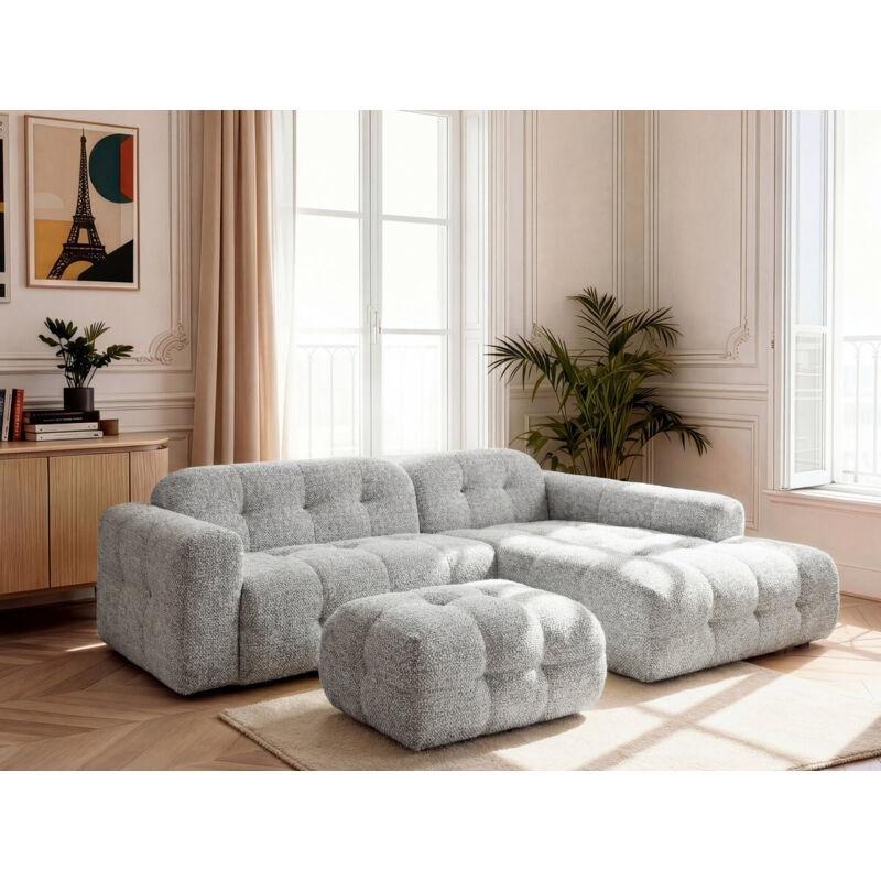 Açık Gri Kırçıllı Kumaş Puflu Sağ Köşe Koltuk - 293x168 cm - 151991