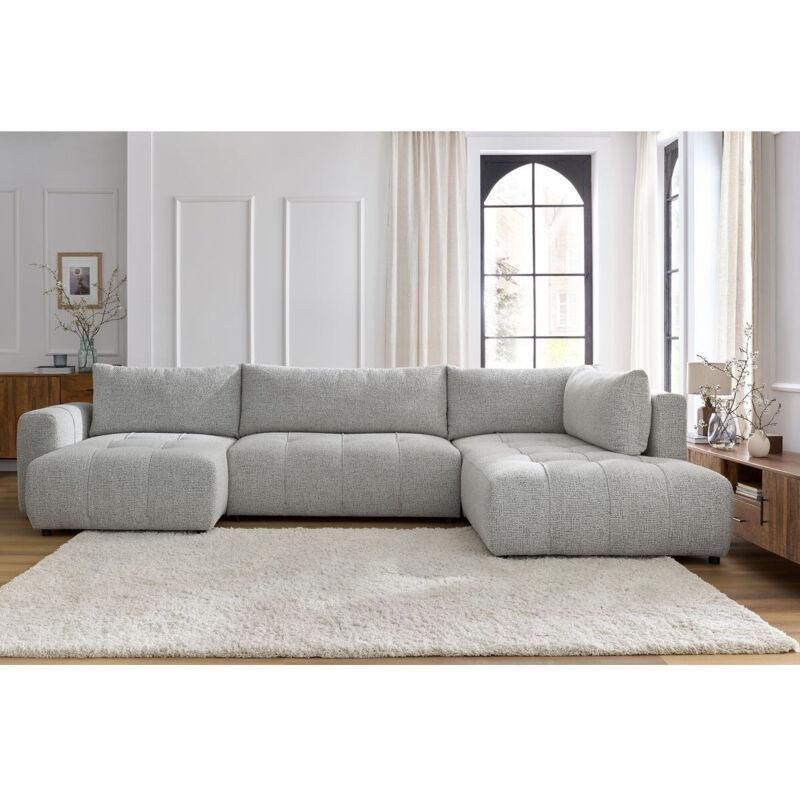 Açık Gri Kırçıllı Kumaş Yataklı Sandıklı Panoramik Koltuk - 370 cm - 153870