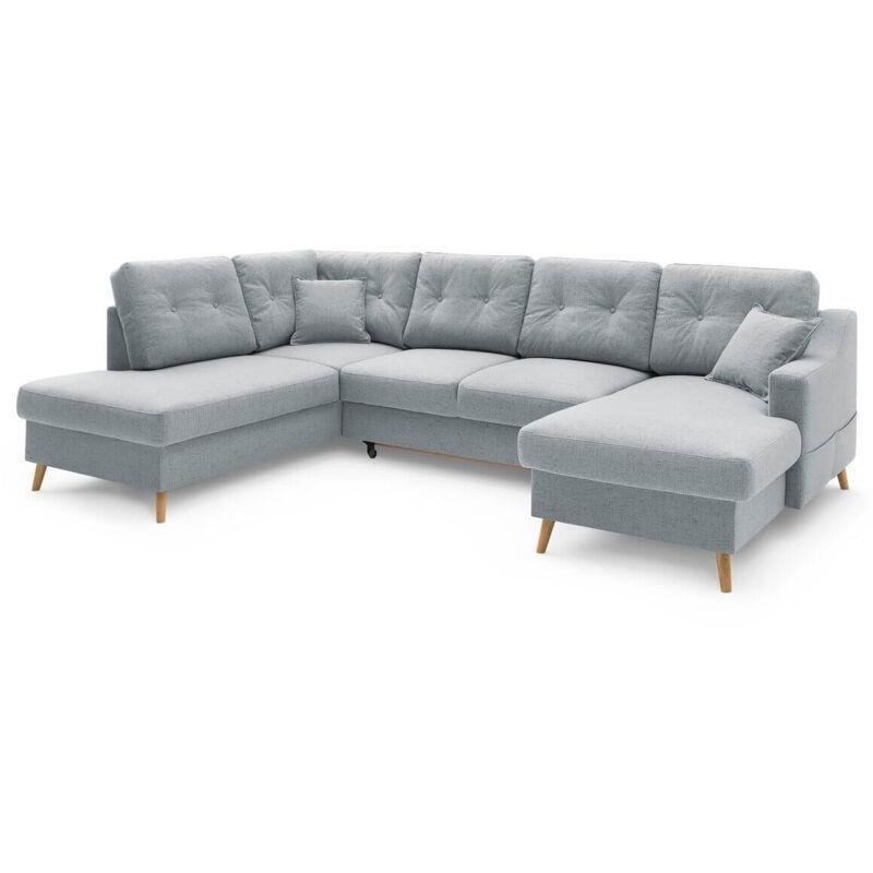 Açık Gri Kumaş Ahşap Ayaklı Yataklı Sandıklı Sağ Köşe Panoramik Köşe Koltuk Takımı - 300x198 cm - 152534