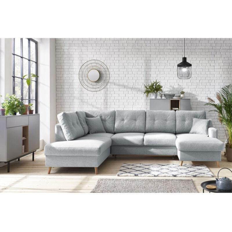 Açık Gri Kumaş Ahşap Ayaklı Yataklı Sandıklı Sağ Köşe Panoramik Köşe Koltuk Takımı - 300x198 cm - 152534